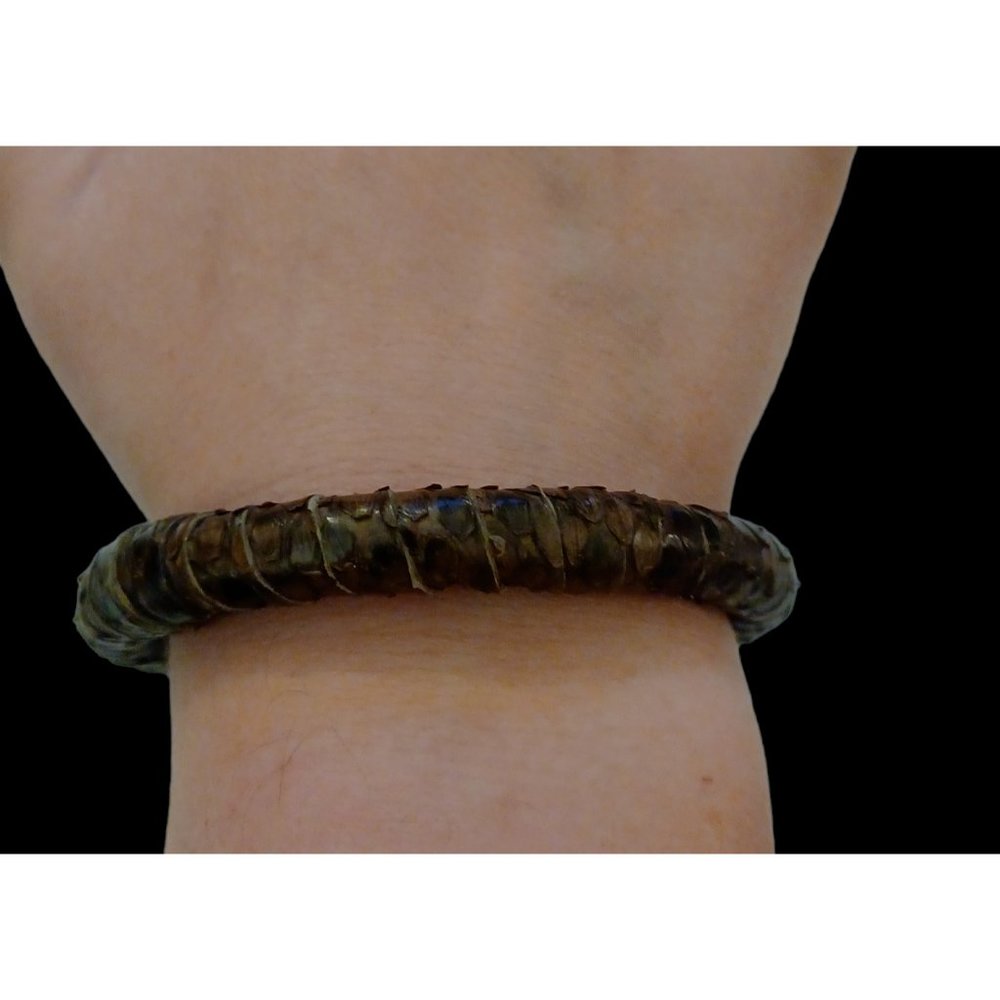 Snakeskin Leather Wrap Brown Bangle Bracelet Lot Of 3 Size 7.5